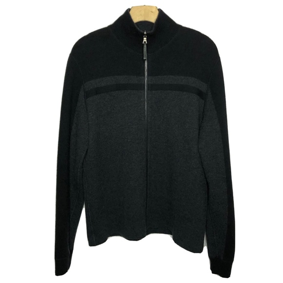 PRADA Zip Sweater Jacket Reversible 2-in-1 High Neck Wool Black Grey Men's L XL - Picture 2 of 7